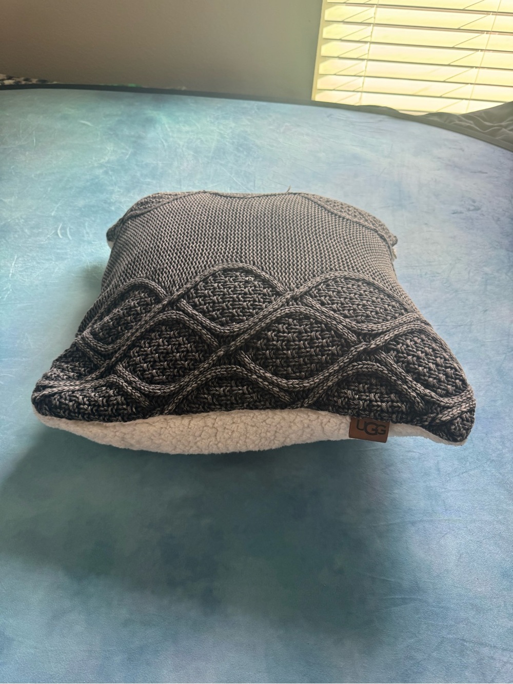 UGG Dark Gray Cable Knit Sherpa Square Throw Pillow